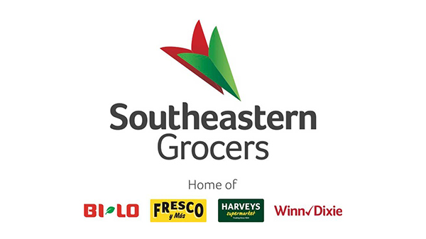 Southeastern Grocers logo with small logos for BI LO, Fresco y Mas, Harveys, and Winn Dixie.