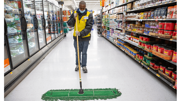 walmart worker sweeps